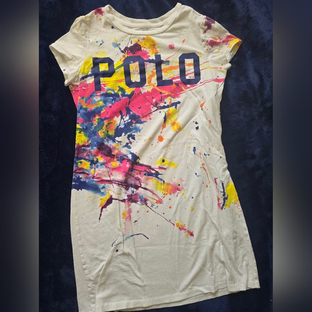 Polo by Ralph Lauren White Dress with Multicolor Design